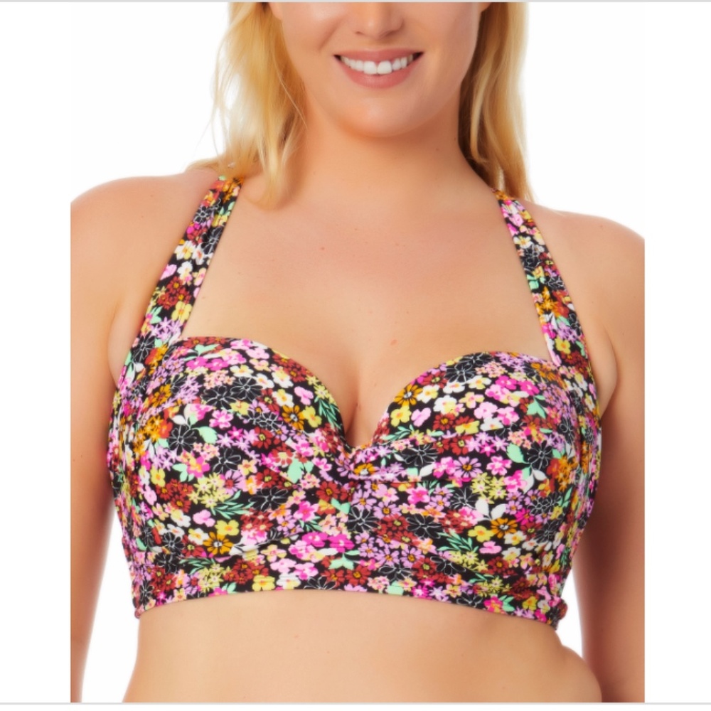 NWT Salt + Cove Trendy Plus Size Ditsy-Print Underwire Bikini Top,